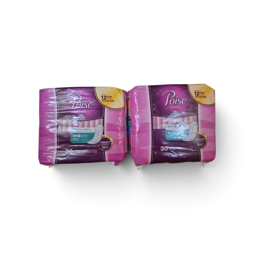 Lot of 2 Poise Pads Regular Length Light Absorbency 30 Pads Each